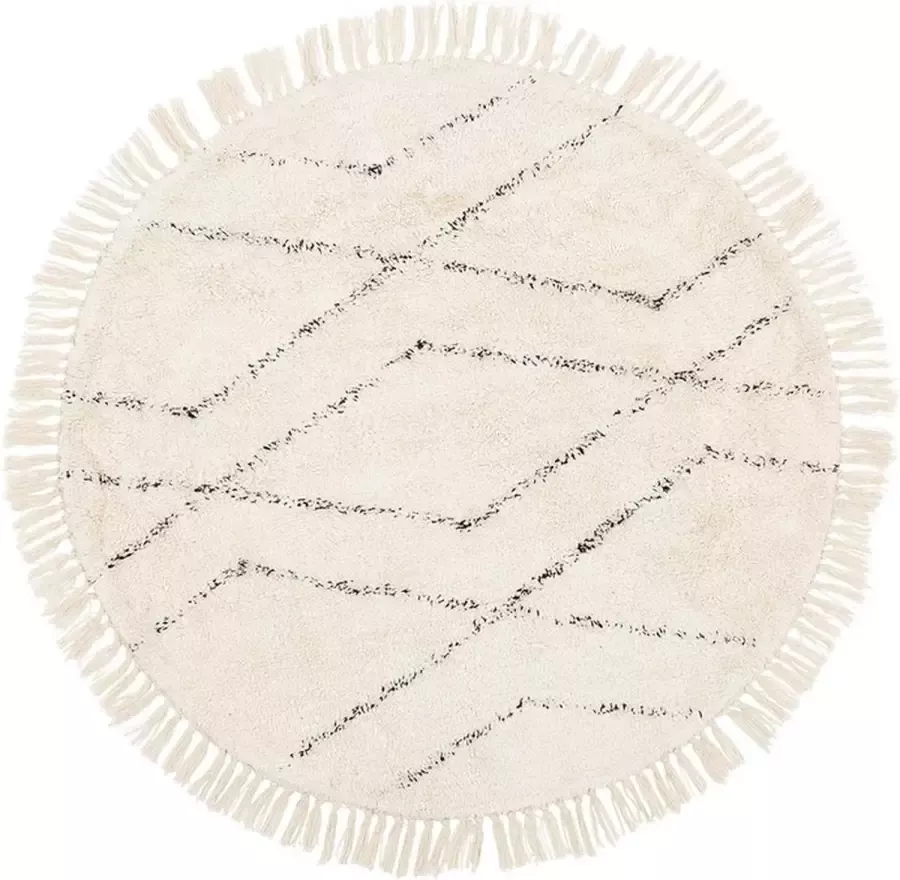 Furnilux Vloerkleed Beige met zwarte ruit Rond 110 cm