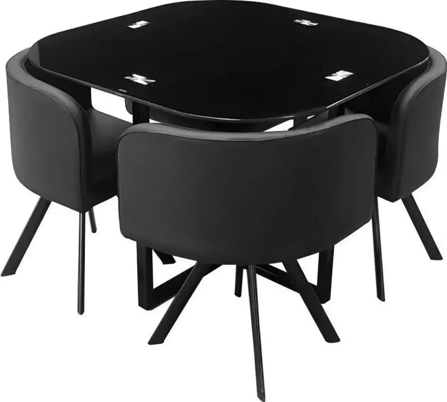 FurniStyle Eetkamerset 5-delig Agadir Zwart Eettafel Met 4 Stoelen