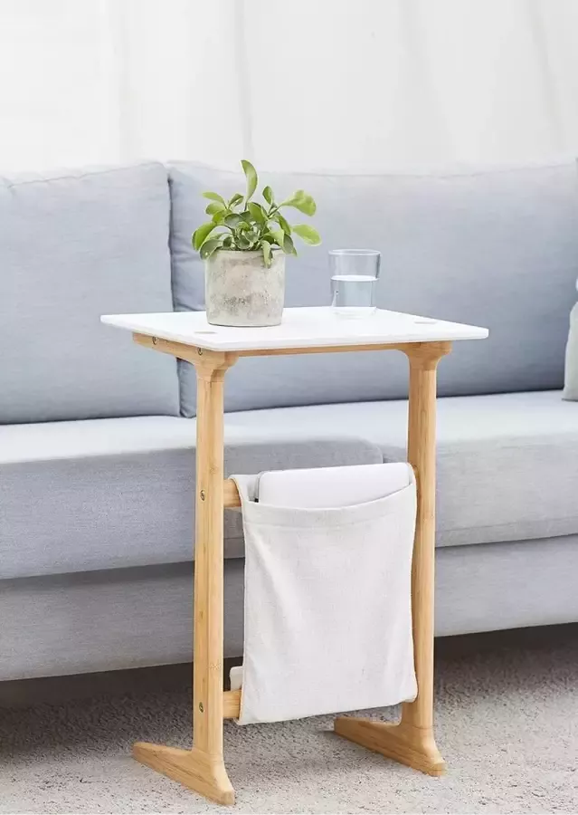 Furniteam Bijzettafel 100% Bamboe frame Met afneembare opbergtas Hoogte 61cm