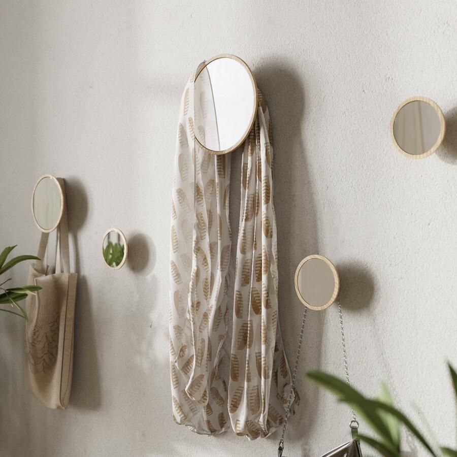 Furniteam Wand Kapstok Met Spiegel Maat L Afmeting: D20xH20 cm Naturel - Foto 2