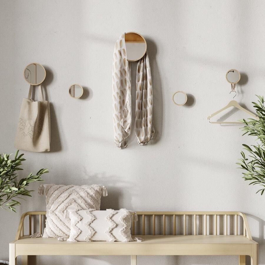 Furniteam Wand Kapstok Met Spiegel Maat L Afmeting: D20xH20 cm Naturel - Foto 3