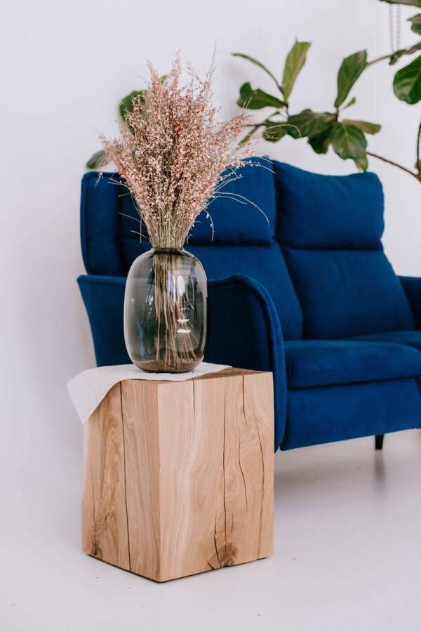 Furniteam Massief Eikenhouten Kruk Bijzettafel Groot