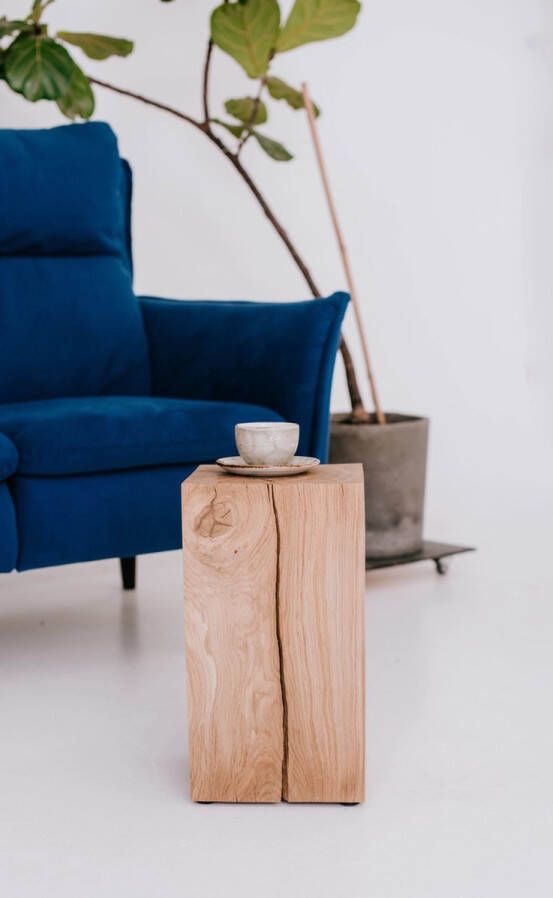 Furniteam Massief Eikenhouten Kruk Bijzettafel Klein