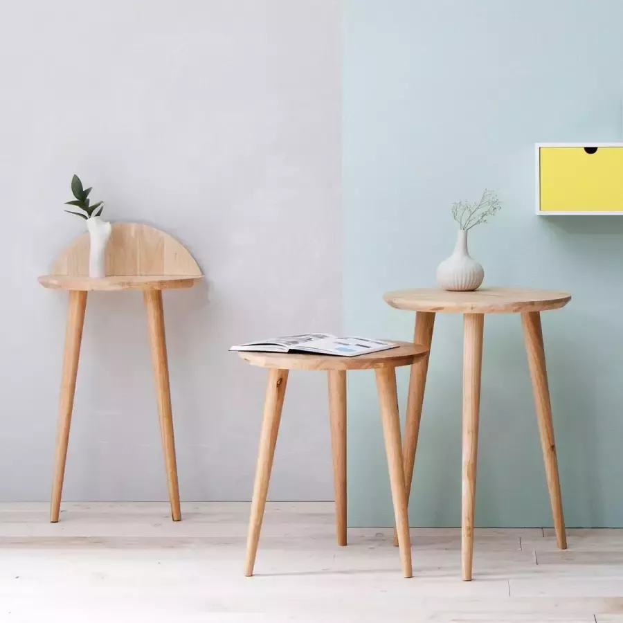 Furniteam Massief Houten Bijzettafel Maat: D40cm H46cm