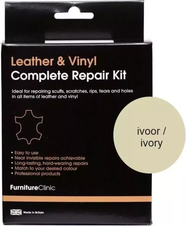 Furniture Clinic Complete Lederen Reparatie Set Ivoor Ivory Voor banken autostoelen meubels stoelen van leer Plak vul en herstel krassen scheuren gaten en andere beschadingen Complete Leather Repair Kit Ivory
