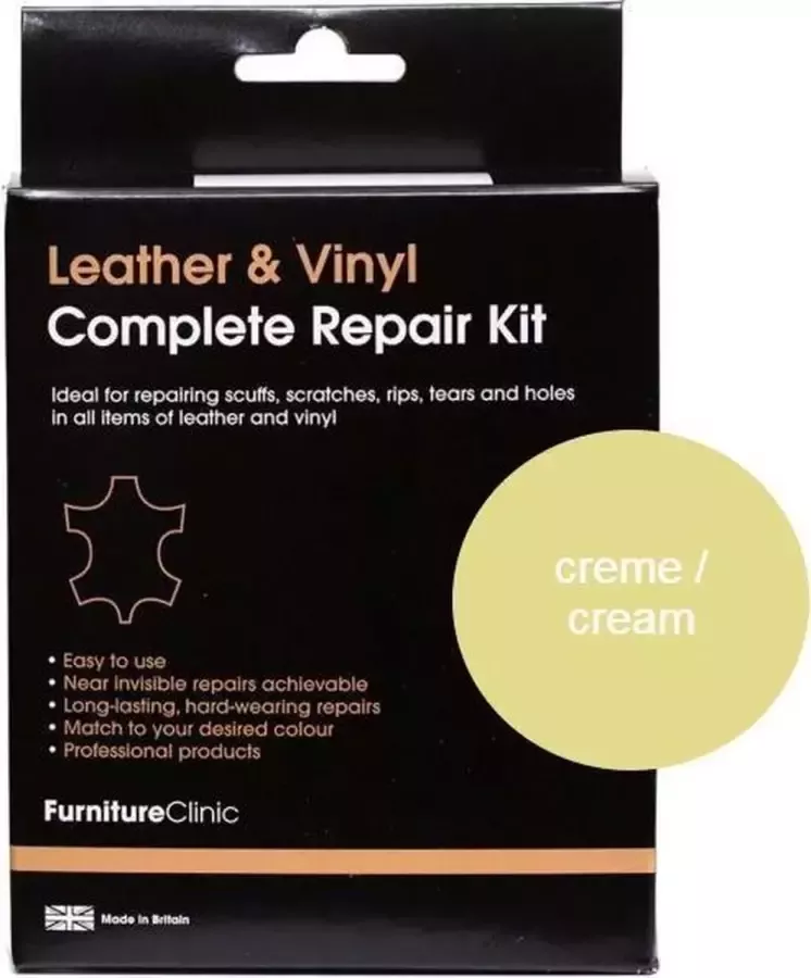 Furniture Clinic Complete Lederen Reparatie Set Crème Cream Voor banken autostoelen meubels stoelen van leer Plak vul en herstel krassen scheuren gaten en andere beschadingen Complete Leather Repair Kit Cream