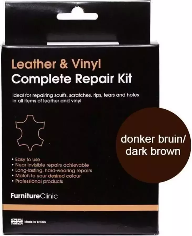 Furniture Clinic Complete Lederen Reparatie Set Donker Bruin Dark Brown Voor banken autostoelen meubels stoelen van leer Plak vul en herstel krassen scheuren gaten en andere beschadingen Complete Leather Repair Kit-Dark Brown