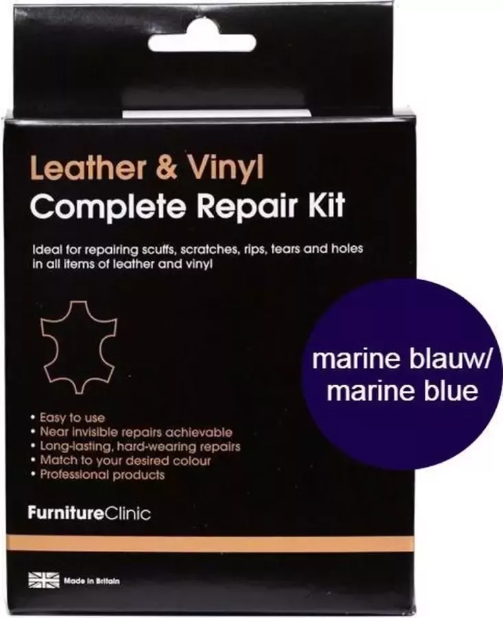 Furniture Clinic Complete Lederen Reparatie Set Marine Blauw Navy Blue Voor banken autostoelen meubels stoelen van leer Plak vul en herstel krassen scheuren gaten en andere beschadingen Complete Leather Repair Kit-Navy Blue