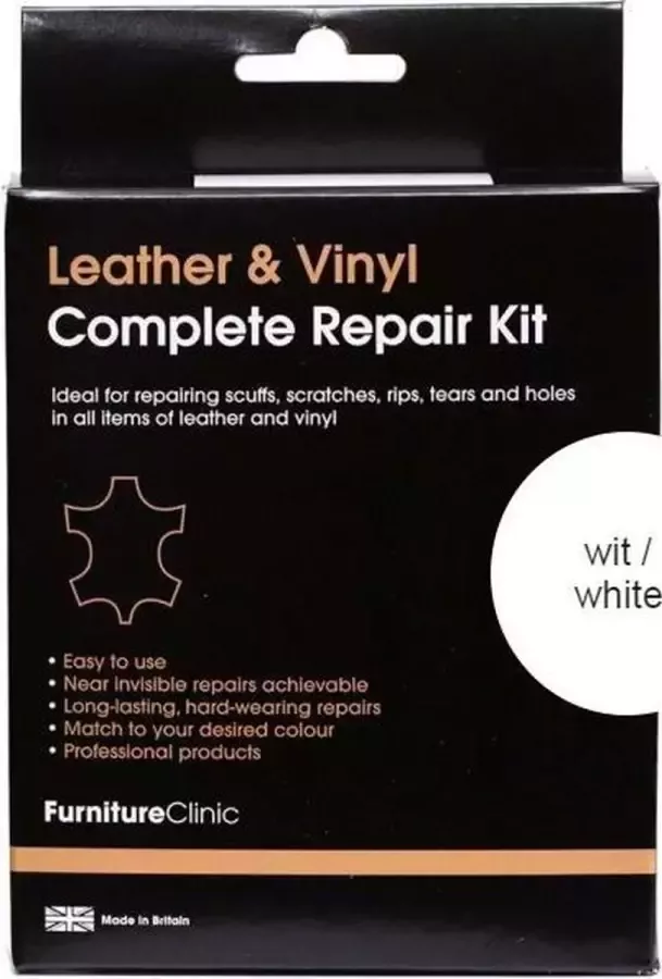 Furniture Clinic Complete Lederen Reparatie Set Wit White Voor banken autostoelen meubels stoelen van leer Plak vul en herstel krassen scheuren gaten en andere beschadingen Complete Leather Repair Kit White