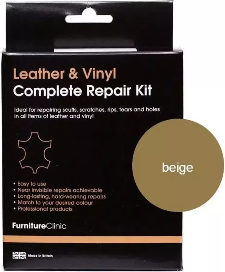 Furniture Clinic Complete Lederen Reparatie Set Beige Voor banken autostoelen meubels stoelen van leer Plak vul en herstel krassen scheuren gaten en andere beschadingen Complete Leather Repair Kit Beige