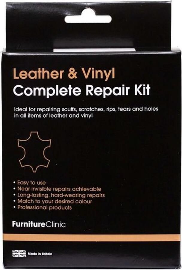 Furniture Clinic Complete Leder Reparatie Set – Zwart Black Voor banken autostoelen meubels stoelen van leer Plak vul en herstel krassen scheuren gaten en andere beschadingen Complete Leather Repair Kit Black