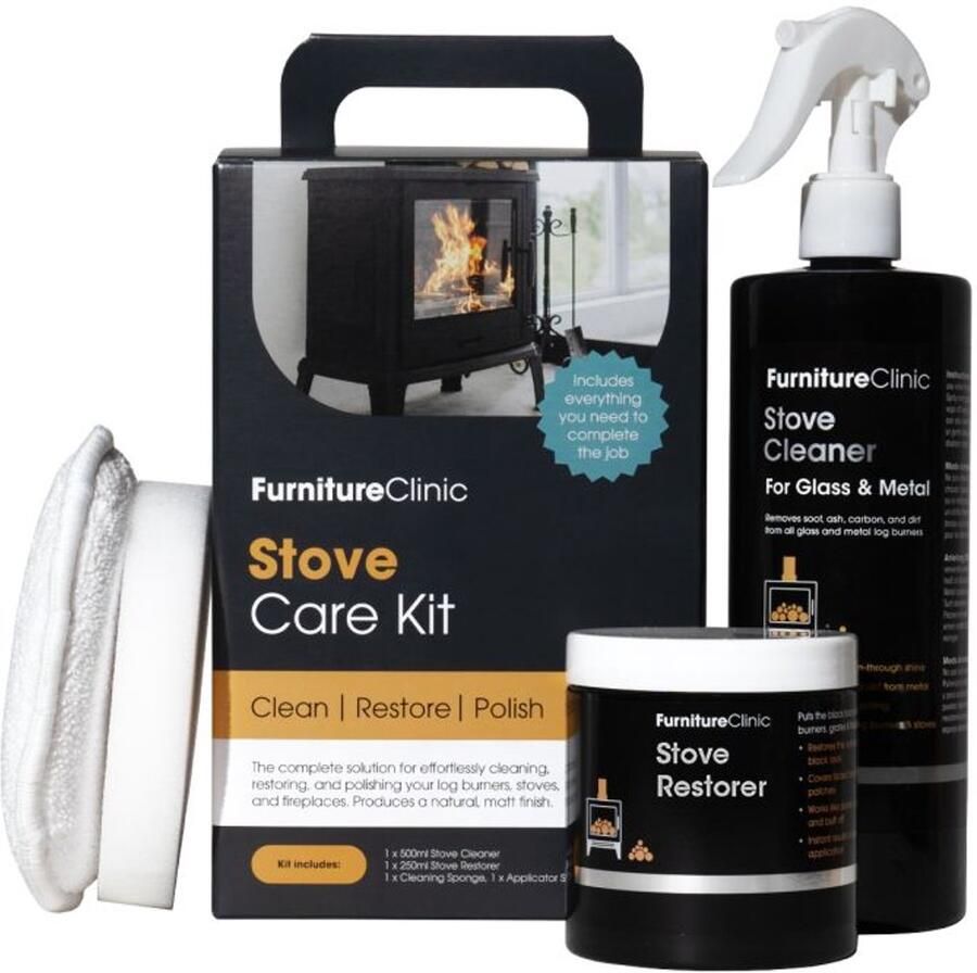 Furniture Clinic Kachel Haard Onderhoud set alles-in-1 Reinigt en herstelt houtkachels roosters en open haarden Verwijdert roet en vuil