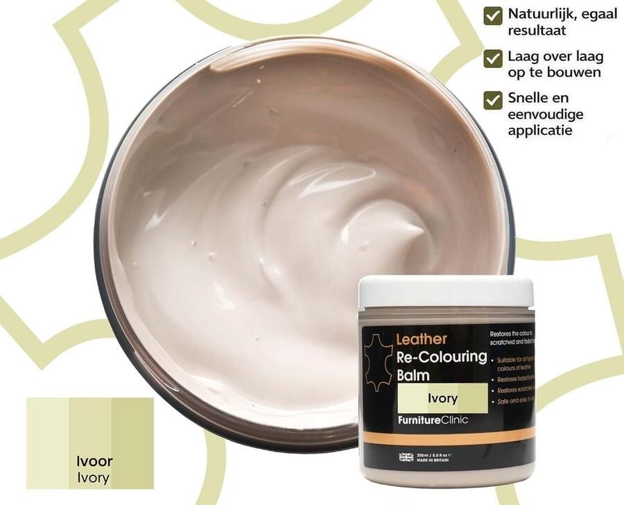 Furniture Clinic Leer Balsem -Kleur : Ivoor Ivory Kleur Herstel en Beschermen van Versleten Leer en Lederwaar – Leather Re-Colouring Balm Colour Restorer for Sofas Leather Colour Repair for Faded & Scratched Leather Upholstery Car Seats Shoes and Clothing - Foto 4