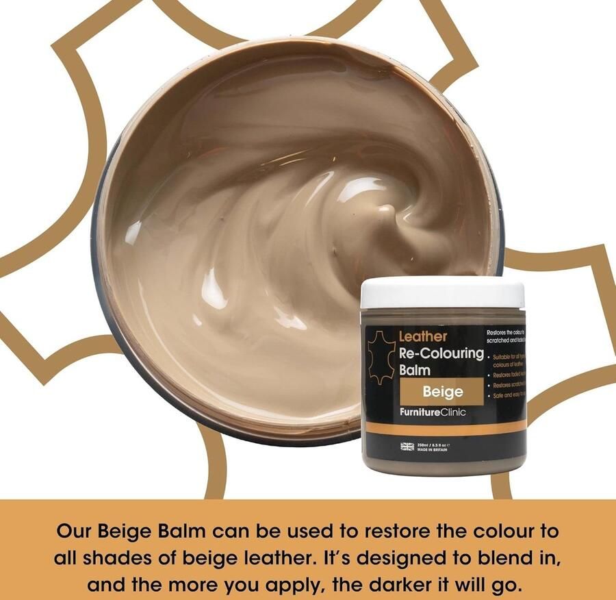 Furniture Clinic Leer Balsem -Kleur : Beige Beige Kleur Herstel en Beschermen van Versleten Leer en Lederwaar – Leather Re-Colouring Balm Colour Restorer for Sofas Leather Colour Repair for Faded & Scratched Leather Upholstery Car Seats Shoes and Clothing