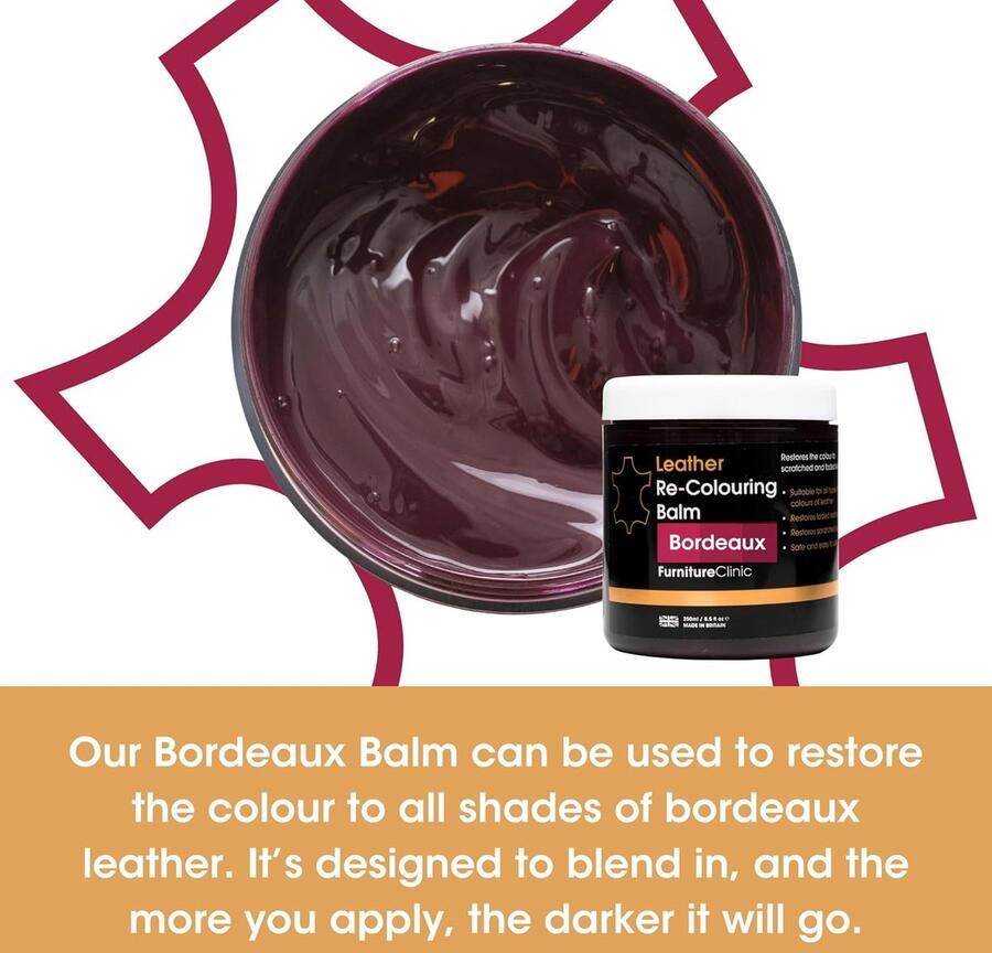 Furniture Clinic Leer Balsem -Kleur : Bordeaux Kleur Herstel en Beschermen van Versleten Leer en Lederwaar – Leather Re-Colouring Balm Colour Restorer for Sofas Leather Colour Repair for Faded & Scratched Leather Upholstery Car Seats Shoes and Clothing