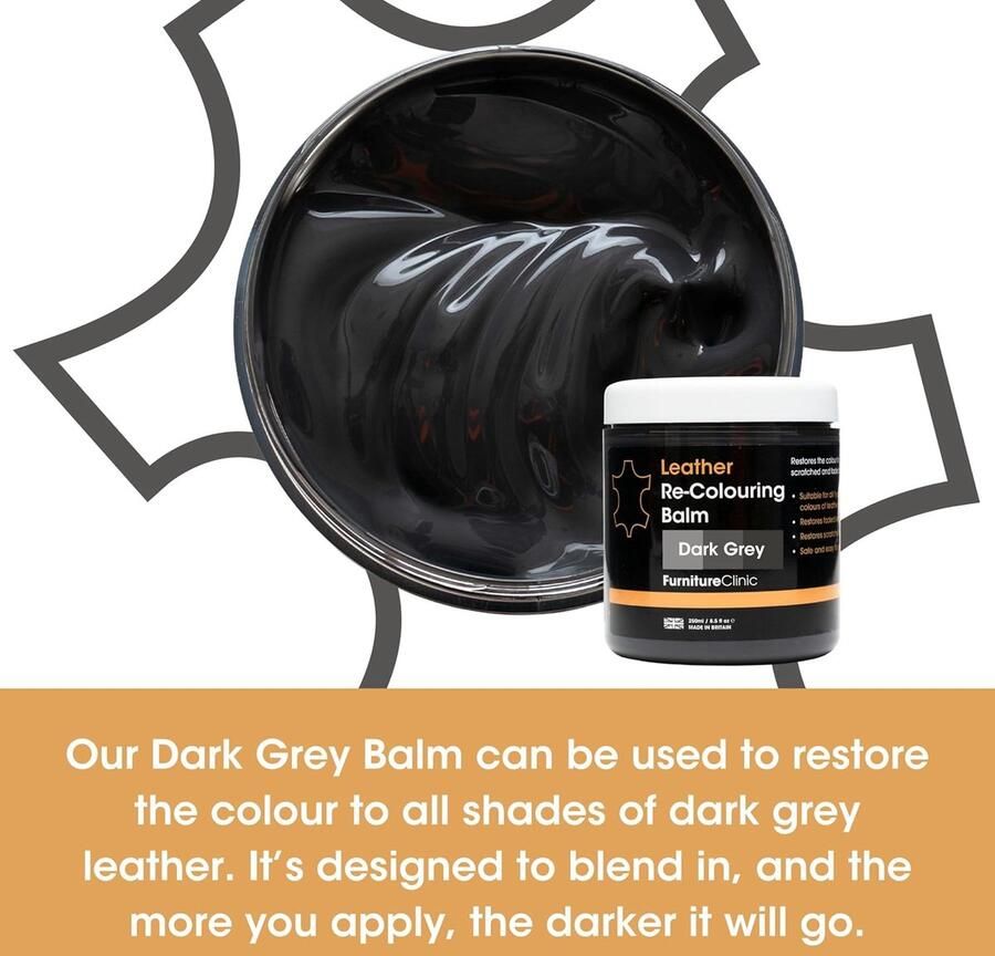 Furniture Clinic Leer Balsem -Kleur : Donker Grijs Dark Grey Kleur Herstel en Beschermen van Versleten Leer en Lederwaar – Leather Re-Colouring Balm Colour Restorer for Sofas Leather Colour Repair for Faded & Scratched Leather Upholstery Car Seats Shoes
