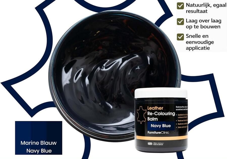 Furniture Clinic Leer Balsem Kleur : Marine Blauw Navy Blue Herstel en Beschermen van Versleten Leer en Lederwaar – Leather Re-Colouring Balm - Foto 3