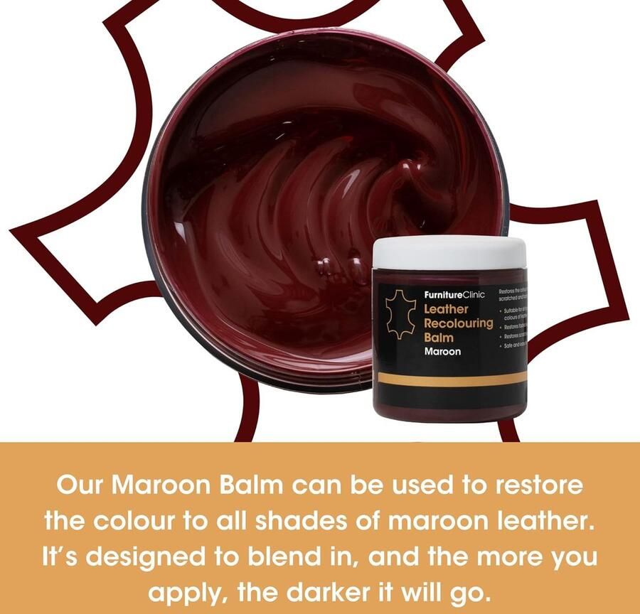 Furniture Clinic Leer Balsem -Kleur : Maroon Kleur Herstel en Beschermen van Versleten Leer en Lederwaar – Leather Re-Colouring Balm Colour Restorer for Sofas Leather Colour Repair for Faded & Scratched Leather Upholstery Car Seats Shoes and Clothing