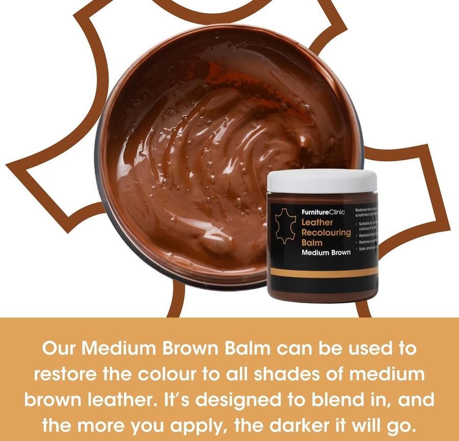 Furniture Clinic Leer Balsem -Kleur : Midden Bruin Medium Brown Kleur Herstel en Beschermen van Versleten Leer en Lederwaar – Leather Re-Colouring Balm for Sofas Leather Colour Repair for Faded & Scratched Leather Upholstery Car Seats Shoes and Clothing