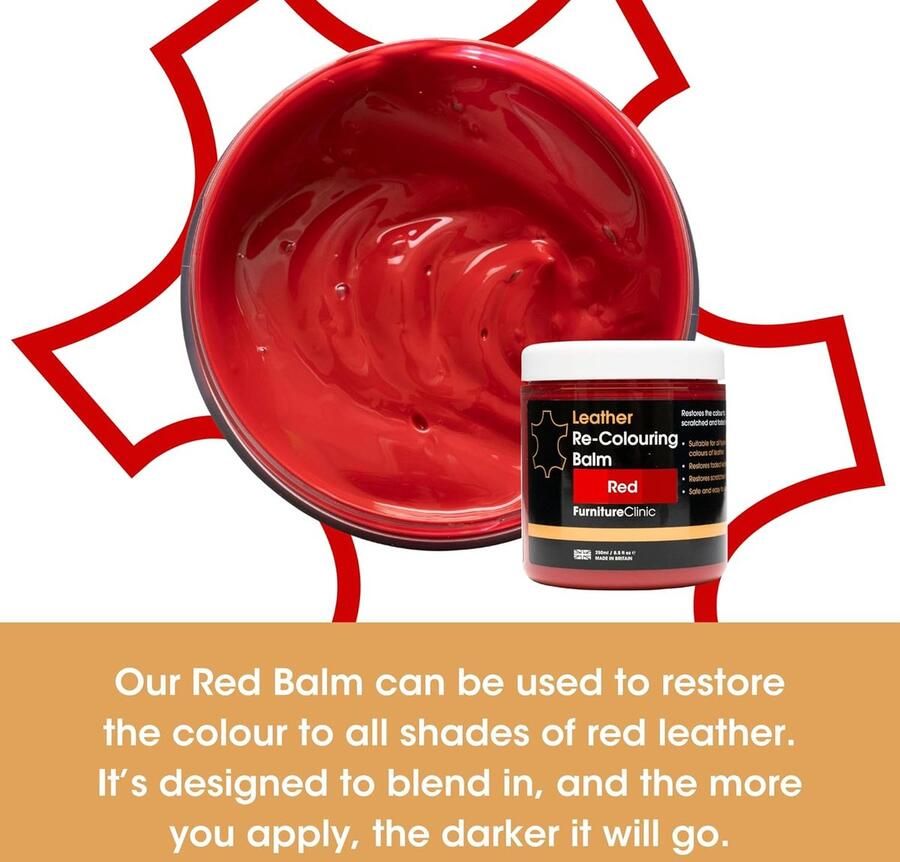 Furniture Clinic Leer Balsem -Kleur : Rood Red Kleur Herstel en Beschermen van Versleten Leer en Lederwaar – Leather Re-Colouring Balm Colour Restorer for Sofas Leather Colour Repair for Faded & Scratched Leather Upholstery Car Seats Shoes and Clothing