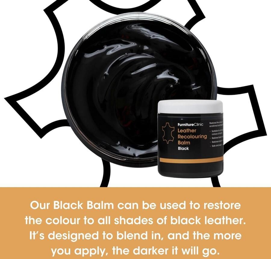 Furniture Clinic Leer Balsem -Kleur : Zwart Black Kleur Herstel en Beschermen van Versleten Leer en Lederwaar – Leather Re-Colouring Balm Colour Restorer for Sofas Leather Colour Repair for Faded & Scratched Leather Upholstery Car Seats Shoes and Clothing