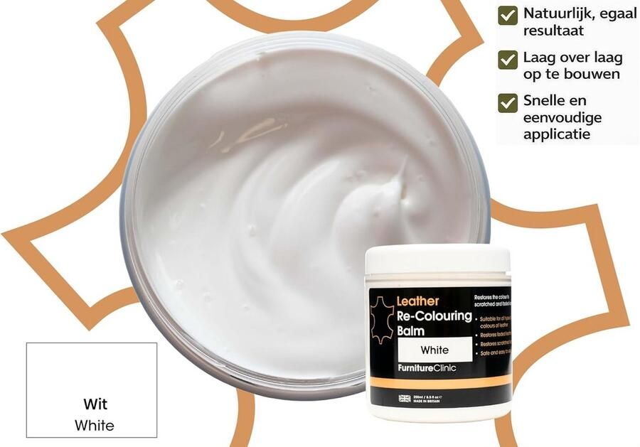 Furniture Clinic Leer Balsem -Kleur : Wit White Kleur Herstel en Beschermen van Versleten Leer en Lederwaar – Leather Re-Colouring Balm Colour Restorer for Sofas Leather Colour Repair for Faded & Scratched Leather Upholstery Car Seats Shoes and Clothing - Foto 4