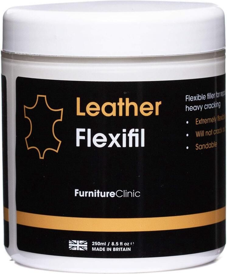 Furniture Clinic Leer Flexi Vuller 250ML Leather Flexifil 250ML Extreem flexibel vulmiddel te gebruiken voor kattenkrassen gaten en scheuren in leren banken en autostoelen Leer Reparatie Leer Vuller Leer Vulmiddel