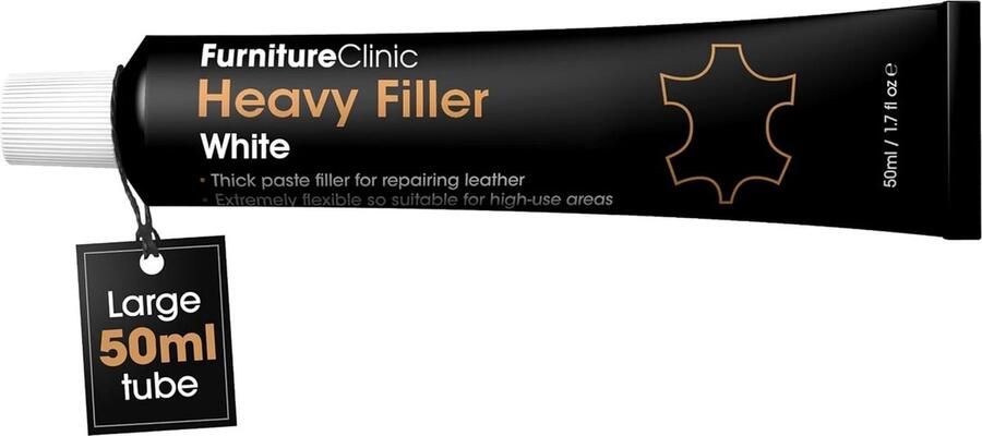Furniture Clinic Leer reparatie vuller Wit Leather Heavy Filler White voor het opvullen van gaten slijtage krassen scheuren enz. 50 ml Leather filler Leer vuller Leer Plamuur
