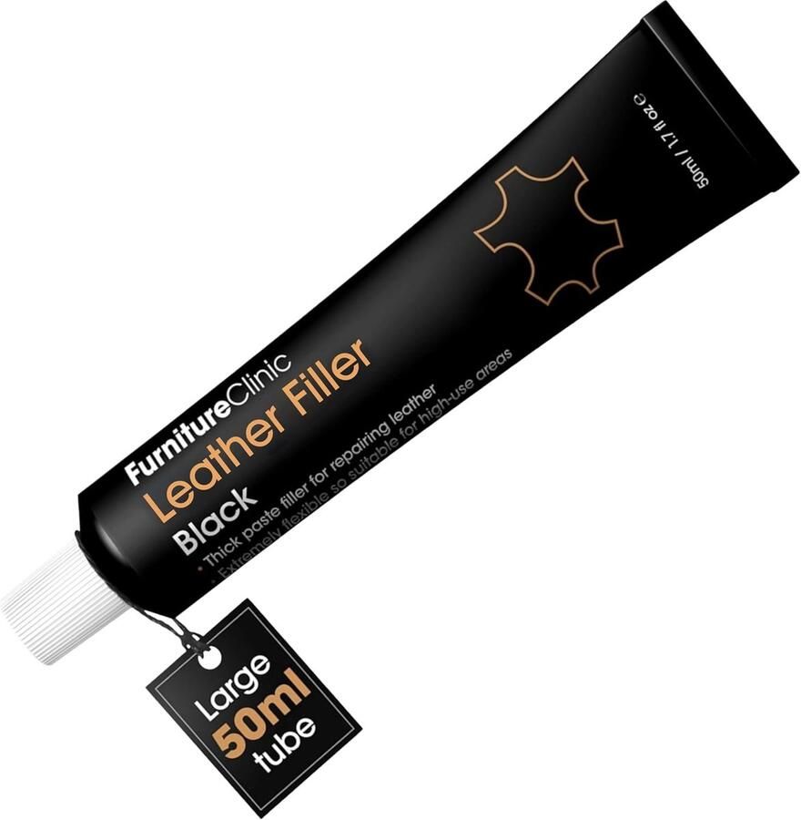 Furniture Clinic Leer reparatie vuller Zwart Heavy Filler Black voor het opvullen van gaten slijtage krassen scheuren enz. 50 ml Leather filler Leer vuller Leer Plamuur