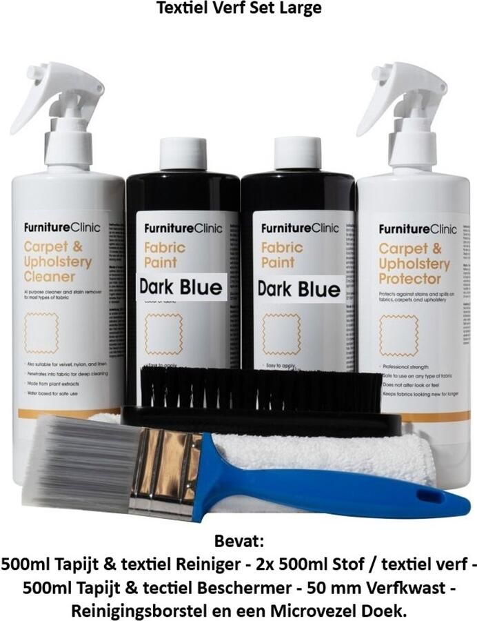 Furniture Clinic Stof Verf Set Large Donker Blauw Herstel of verander de kleur van elke stof Verf direct op stof Transformeer alles banken lampenkappen auto-interieurs