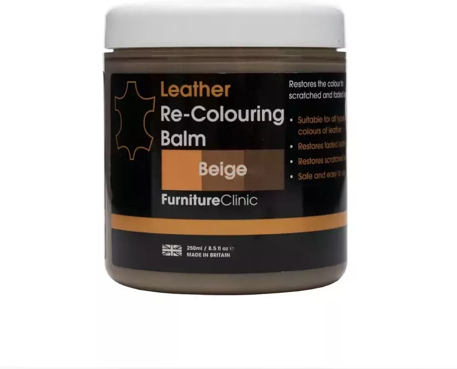 Furniture Clinic Leer Balsem -Kleur : Beige Beige Kleur Herstel en Beschermen van Versleten Leer en Lederwaar – Leather Re-Colouring Balm Colour Restorer for Sofas Leather Colour Repair for Faded & Scratched Leather Upholstery Car Seats Shoes and Clothing