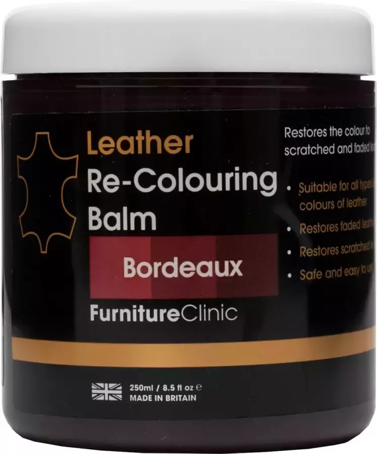 Furniture Clinic Leer Balsem -Kleur : Bordeaux Kleur Herstel en Beschermen van Versleten Leer en Lederwaar – Leather Re-Colouring Balm Colour Restorer for Sofas Leather Colour Repair for Faded & Scratched Leather Upholstery Car Seats Shoes and Clothing