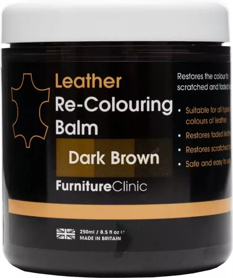 Furniture Clinic Leer Balsem -Kleur : Donker Bruin Dark Brown Kleur Herstel en Beschermen van Versleten Leer en Lederwaar – Leather Re-Colouring Balm Colour Restorer for Sofas Leather Colour Repair for Faded & Scratched Leather Upholstery Car Seats