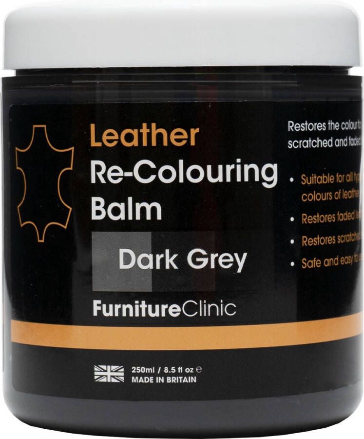 Furniture Clinic Leer Balsem -Kleur : Donker Grijs Dark Grey Kleur Herstel en Beschermen van Versleten Leer en Lederwaar – Leather Re-Colouring Balm