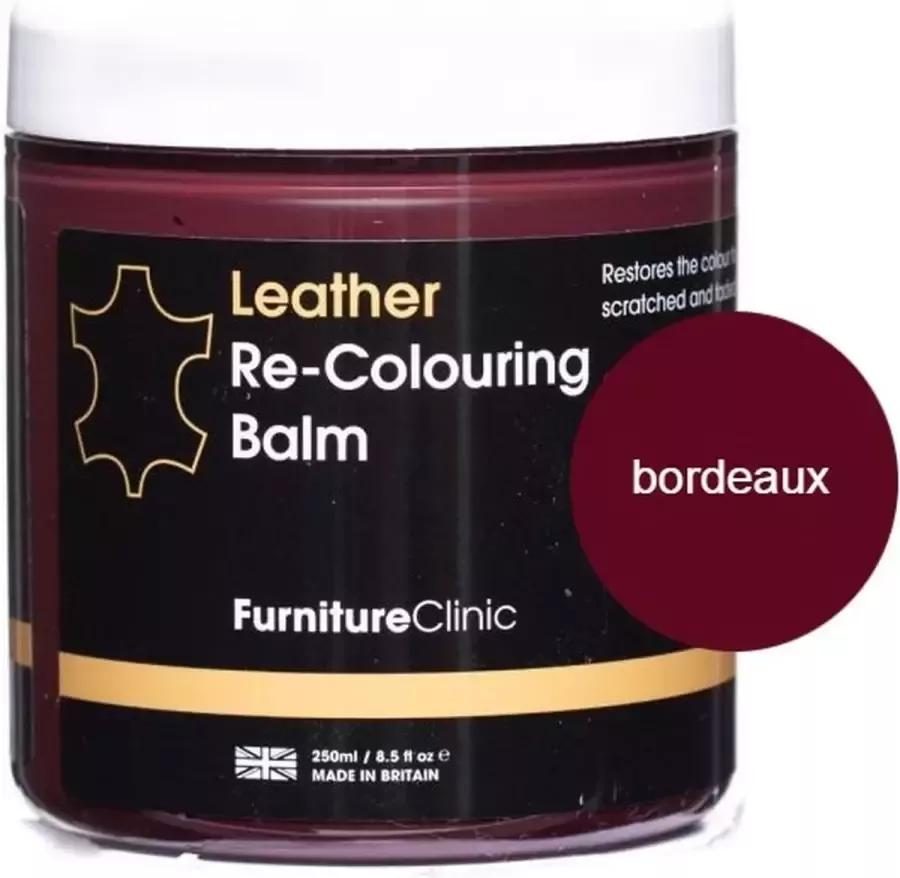 Furniture Clinic Leer Balsem -Kleur : Bordeaux Kleur Herstel en Beschermen van Versleten Leer en Lederwaar – Leather Re-Colouring Balm Colour Restorer for Sofas Leather Colour Repair for Faded & Scratched Leather Upholstery Car Seats Shoes and Clothing - Foto 2