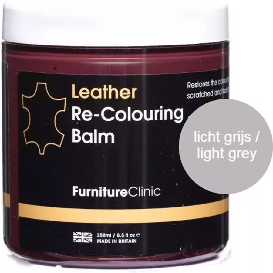 Furniture Clinic Leer Balsem – Kleur Herstel en Beschermen van Versleten Leer en Lederwaar Kleur : Licht Grijs Light Grey