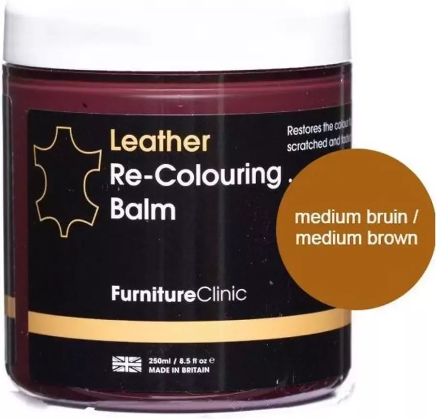 Furniture Clinic Leer Balsem -Kleur : Midden Bruin Medium Brown Kleur Herstel en Beschermen van Versleten Leer en Lederwaar – Leather Re-Colouring Balm for Sofas Leather Colour Repair for Faded & Scratched Leather Upholstery Car Seats Shoes and Clothing - Foto 2