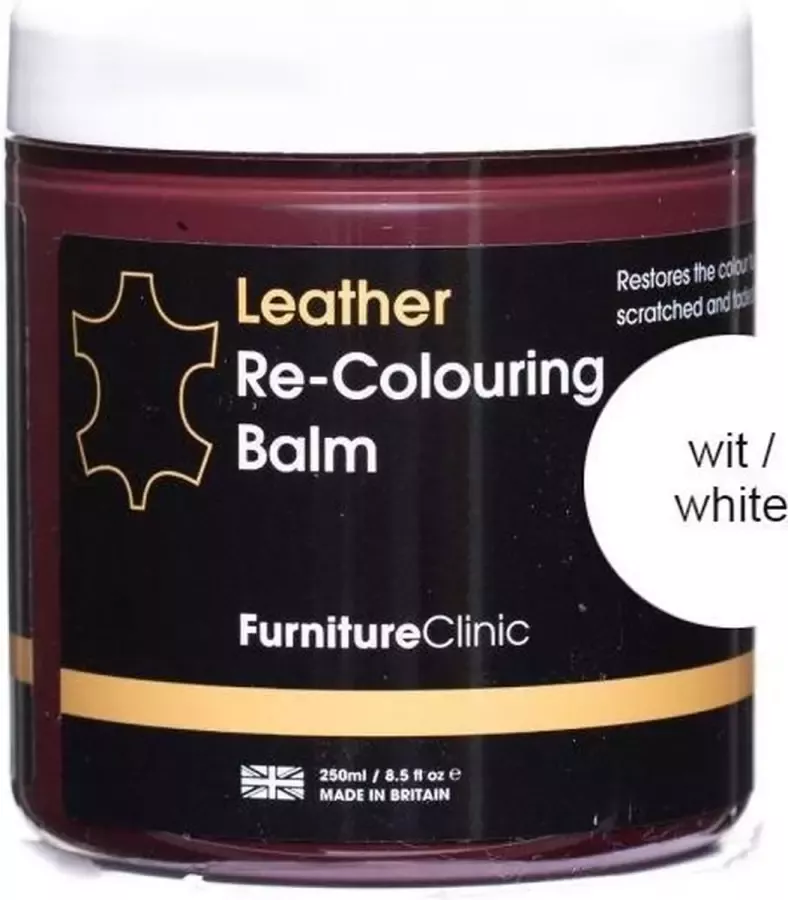 Furniture Clinic Leer Balsem -Kleur : Wit White Kleur Herstel en Beschermen van Versleten Leer en Lederwaar – Leather Re-Colouring Balm Colour Restorer for Sofas Leather Colour Repair for Faded & Scratched Leather Upholstery Car Seats Shoes and Clothing - Foto 3