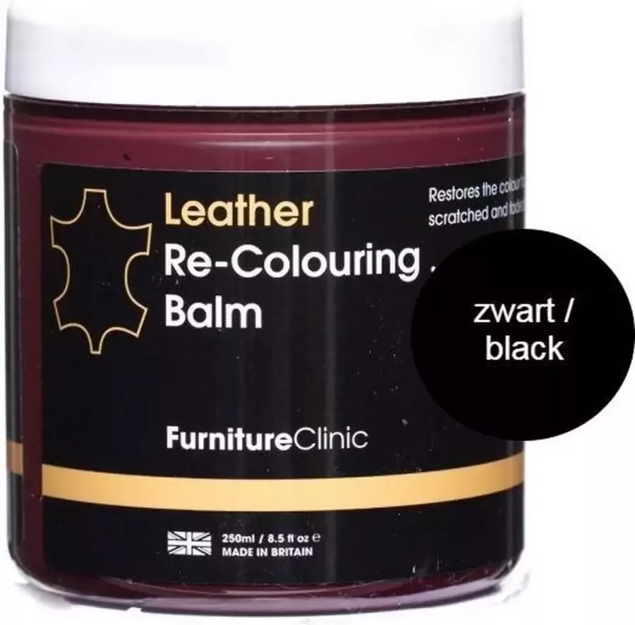 Furniture Clinic Leer Balsem Kleur Herstel en Beschermen van Versleten Leer en Lederwaar – Kleur : Zwart Black