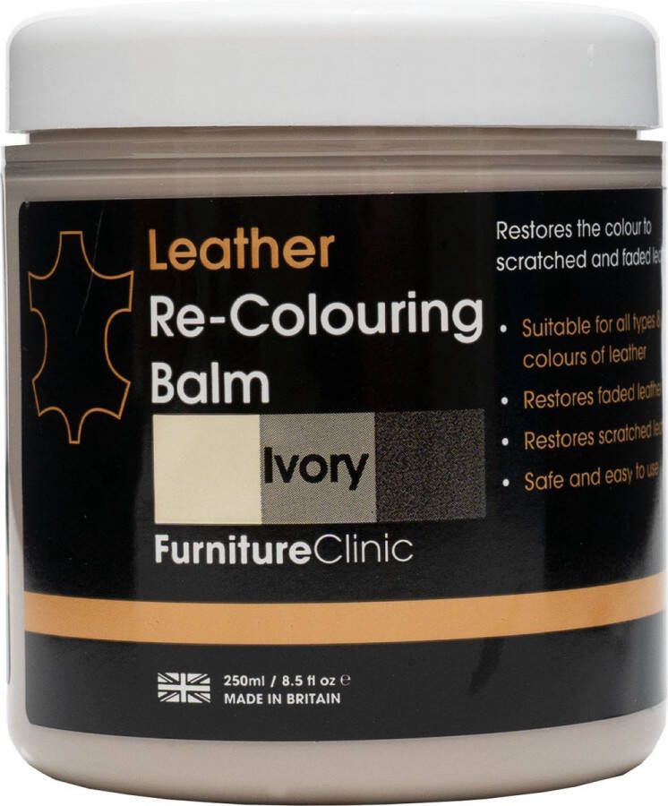 Furniture Clinic Leer Balsem -Kleur : Ivoor Ivory Kleur Herstel en Beschermen van Versleten Leer en Lederwaar – Leather Re-Colouring Balm