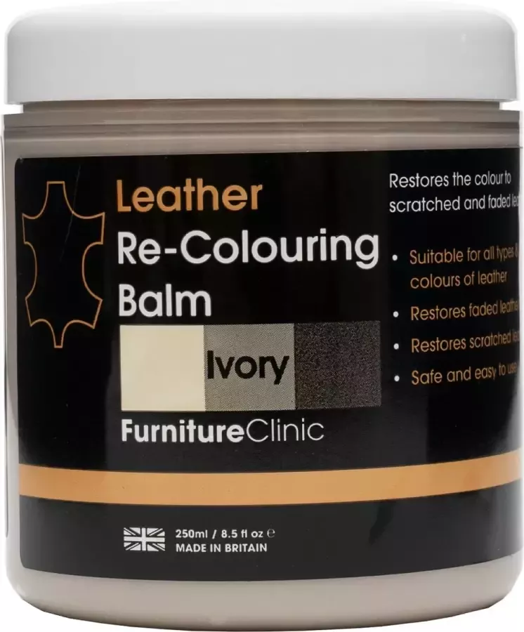 Furniture Clinic Leer Balsem -Kleur : Ivoor Ivory Kleur Herstel en Beschermen van Versleten Leer en Lederwaar – Leather Re-Colouring Balm Colour Restorer for Sofas Leather Colour Repair for Faded & Scratched Leather Upholstery Car Seats Shoes and Clothing - Foto 2