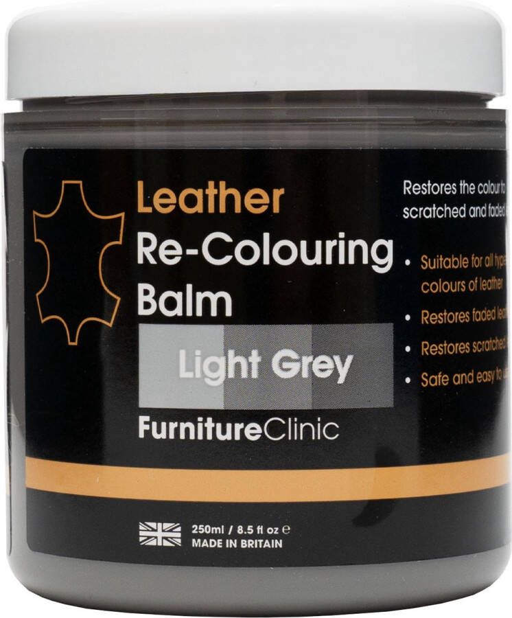 Furniture Clinic Leer Balsem -Kleur : Licht Grijs Light Grey Kleur Herstel en Beschermen van Versleten Leer en Lederwaar – Leather Re-Colouring Balm