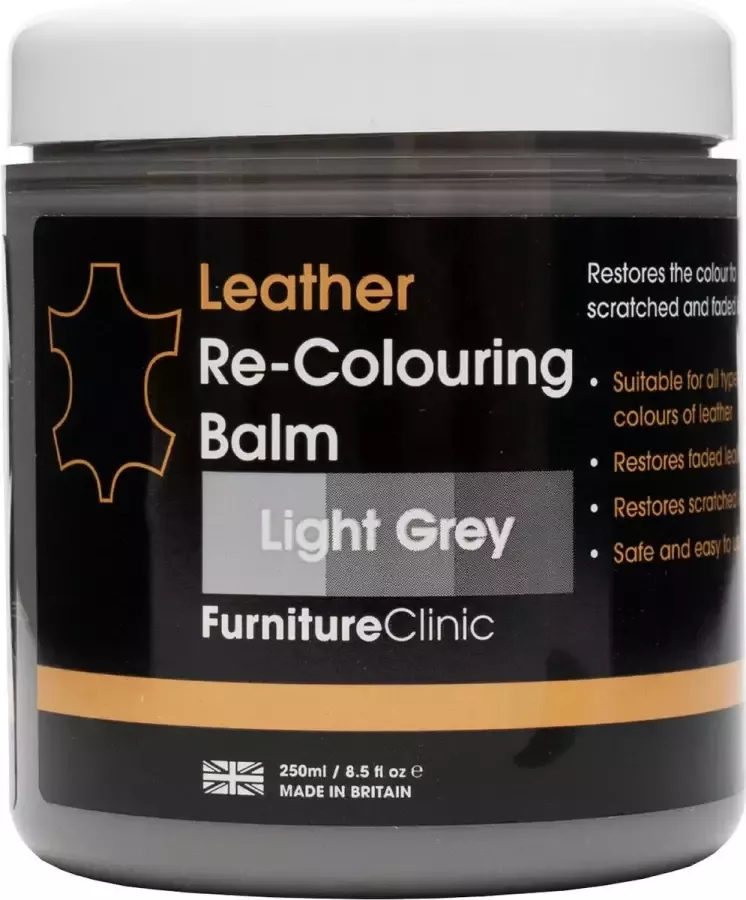 Furniture Clinic Leer Balsem -Kleur : Licht Grijs Light Grey Kleur Herstel en Beschermen van Versleten Leer en Lederwaar – Leather Re-Colouring Balm Colour Restorer for Sofas Leather Colour Repair for Faded & Scratched Leather Upholstery Car Seats Shoes - Foto 2