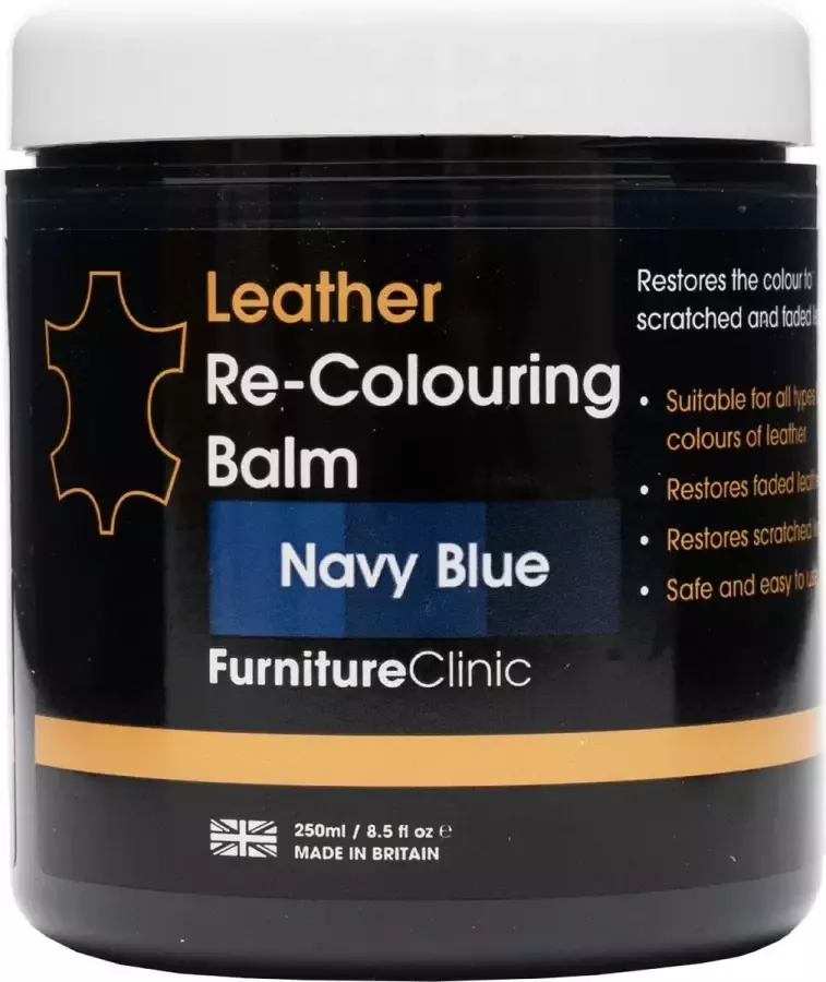 Furniture Clinic Leer Balsem Kleur : Marine Blauw Navy Blue Herstel en Beschermen van Versleten Leer en Lederwaar – Leather Re-Colouring Balm
