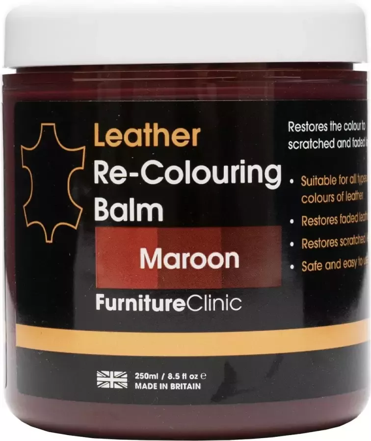Furniture Clinic Leer Balsem -Kleur : Maroon Kleur Herstel en Beschermen van Versleten Leer en Lederwaar – Leather Re-Colouring Balm Colour Restorer for Sofas Leather Colour Repair for Faded & Scratched Leather Upholstery Car Seats Shoes and Clothing