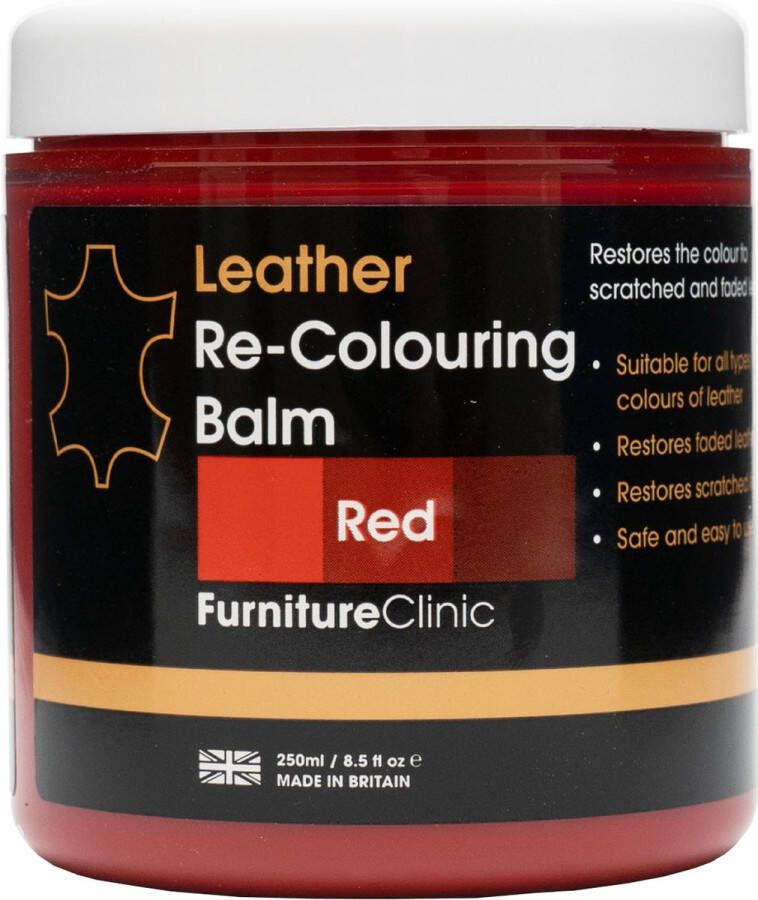 Furniture Clinic Leer Balsem -Kleur : Rood Red Kleur Herstel en Beschermen van Versleten Leer en Lederwaar – Leather Re-Colouring Balm