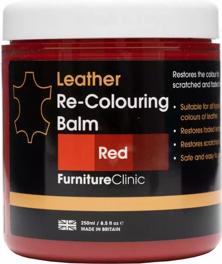 Furniture Clinic Leer Balsem -Kleur : Rood Red Kleur Herstel en Beschermen van Versleten Leer en Lederwaar – Leather Re-Colouring Balm Colour Restorer for Sofas Leather Colour Repair for Faded & Scratched Leather Upholstery Car Seats Shoes and Clothing - Foto 2
