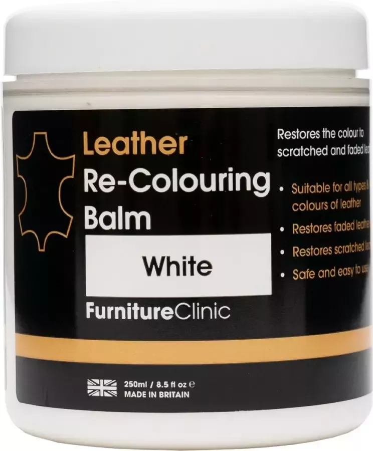 Furniture Clinic Leer Balsem -Kleur : Wit White Kleur Herstel en Beschermen van Versleten Leer en Lederwaar – Leather Re-Colouring Balm Colour Restorer for Sofas Leather Colour Repair for Faded & Scratched Leather Upholstery Car Seats Shoes and Clothing - Foto 2