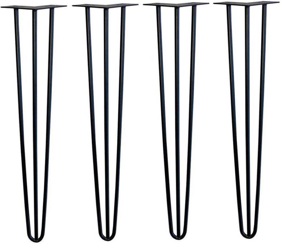 Furniture Legs Europe Stalen hairpin massief zwarte hairpin ø 1 0 cm en hoogte 72 cm Set van 4 stuks Metaal RAL 9005 Geschikt voor eettafel en bureau