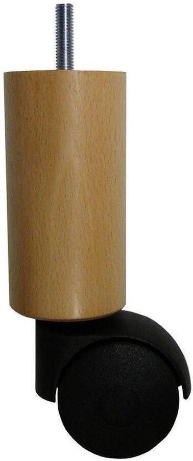 Furniture Legs Europe Ronde houten meubelpoot 16 cm met wiel (M8)